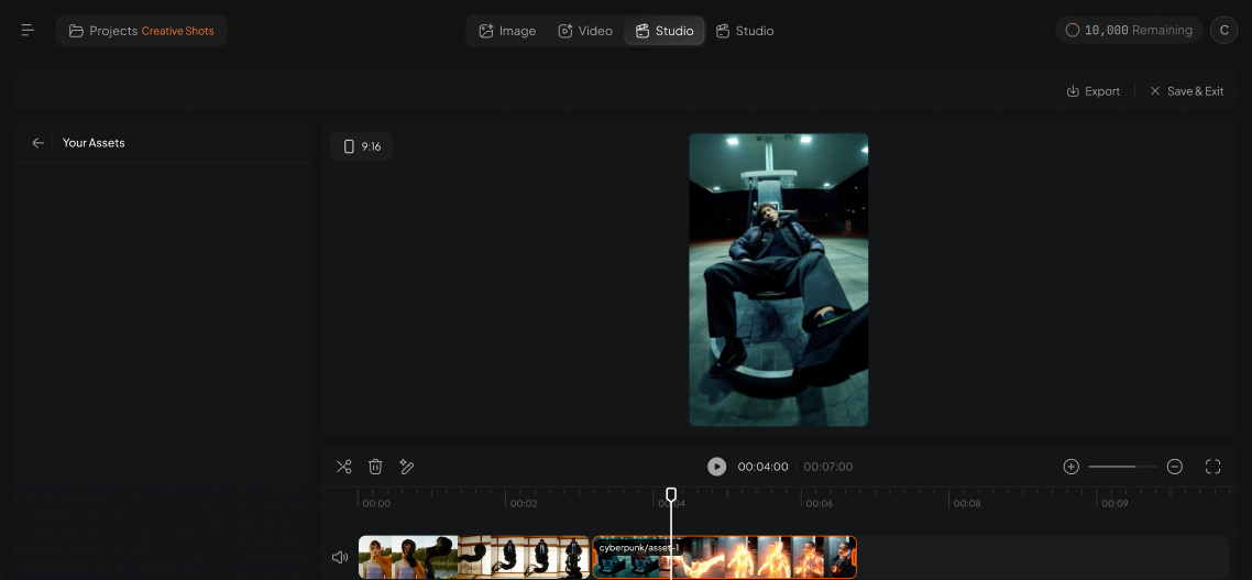 Interface du Studio AI de Clipeo : éditeur vidéo avec aperçu et timeline