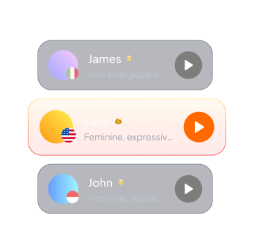 Sélecteur de voix d'IA : James, Luna, John